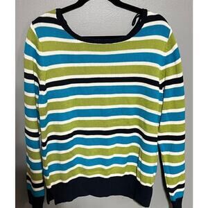 Bianca Nygard‎ Knit Sweater Large Striped Blue Green Black Long Sleeve